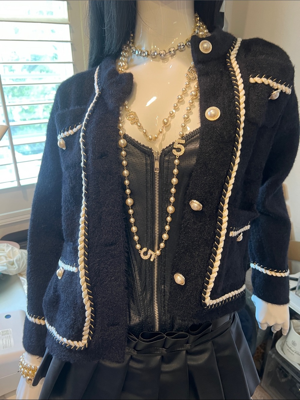 Classic Black Trim Wool Jacket - Elegant Women's Coat